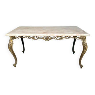 Louis XV style coffee table in marble and copper