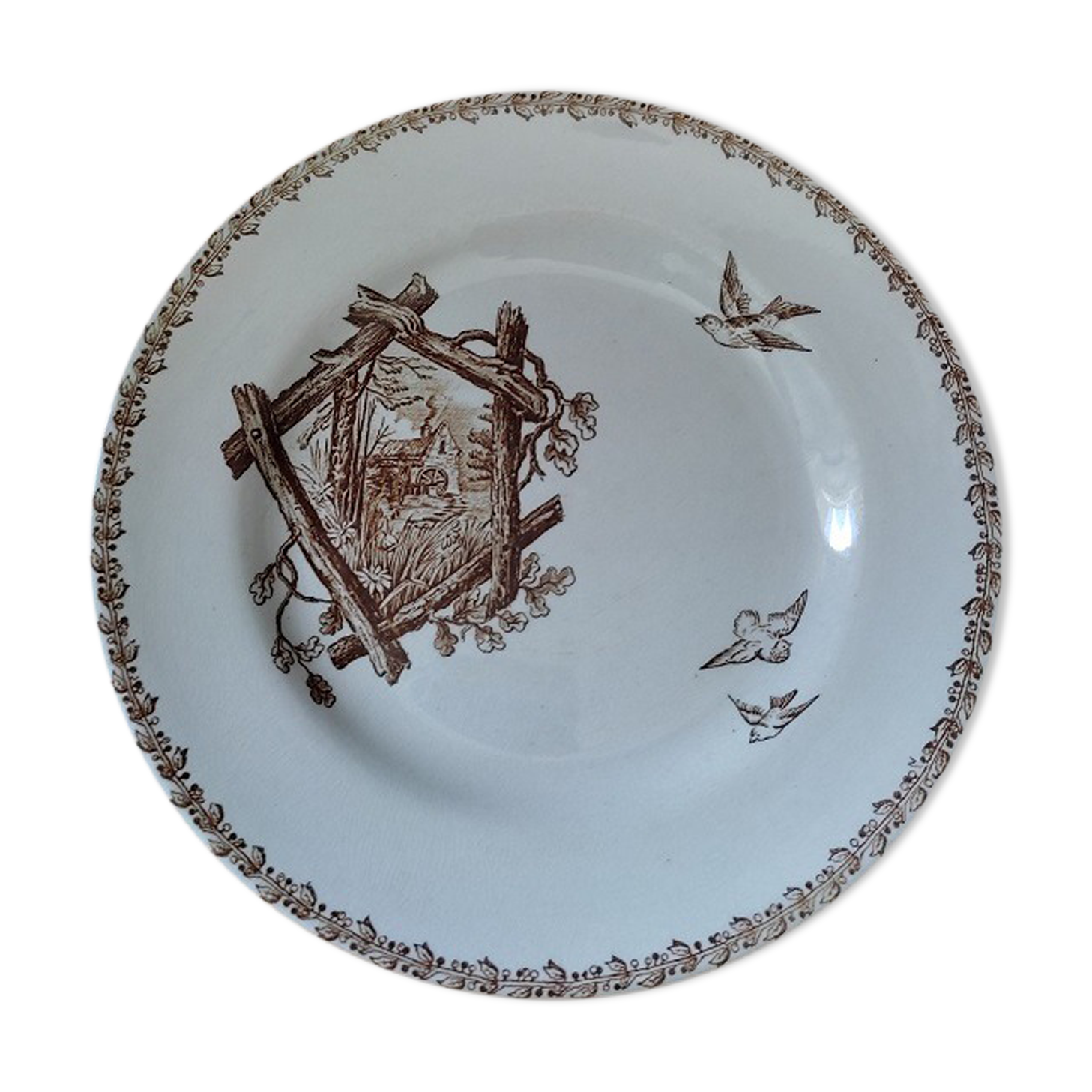 Assiette plate terre de fer Paris oiseau porcelaine