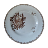 Assiette plate terre de fer Paris oiseau porcelaine