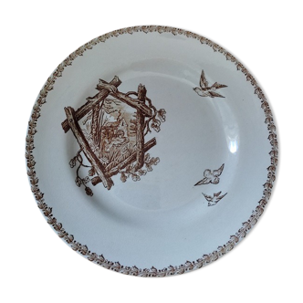 Assiette plate terre de fer Paris oiseau porcelaine