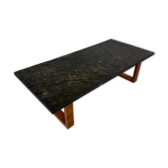 Thick slate coffee table, brutalist design from the 70s, Pia Manu style