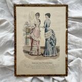 Engraving lithograph old fashion illustration under glass late 19th century