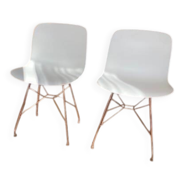 Chaise Troy blanc polypropylène, fils d'acier cuivre, Marcel Wanders MAGIS