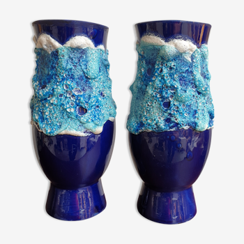 Vases Vallauris bleus fat lava vintage
