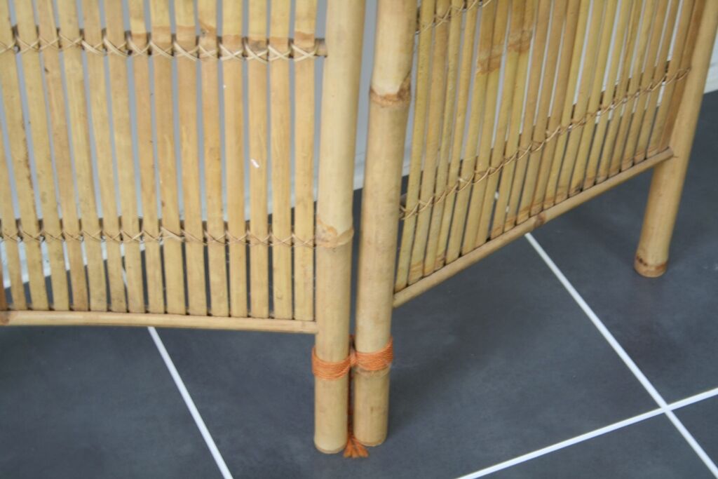 Screen 3 panels bamboo, rattan and wicker 1970 vintage