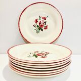 8 plates faience bordeaux-collection bouquet fleuri - digoin sarreguemines -retro-cuisine-vintage