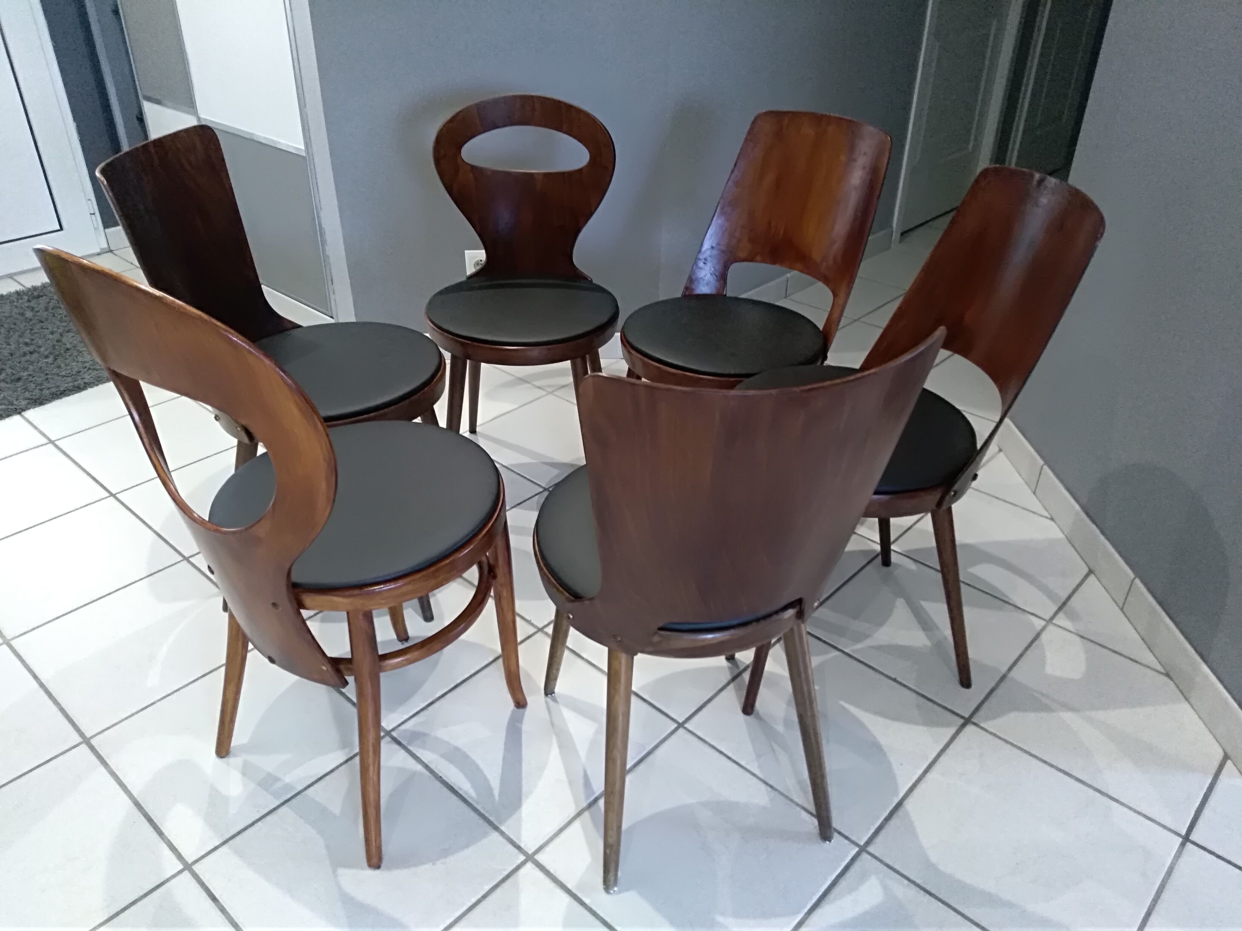 Lot 6 chairs Bistro Baumann mismatched Dove, Mondor