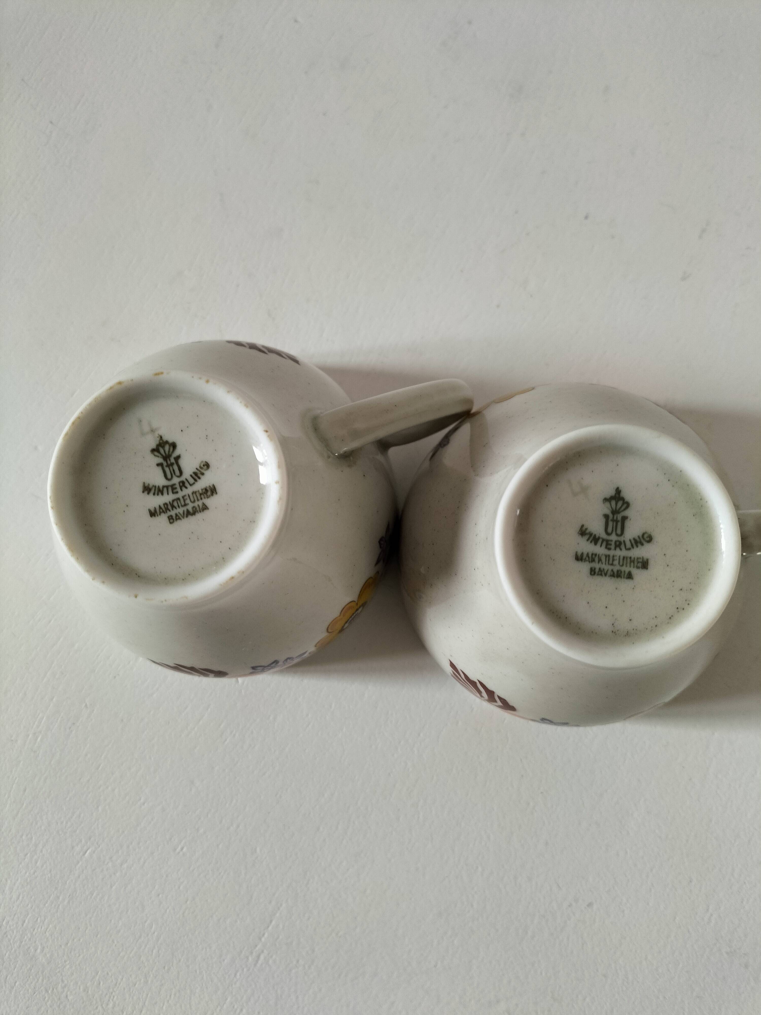 Vintage Winterling espresso cup duo, 70s floral design.