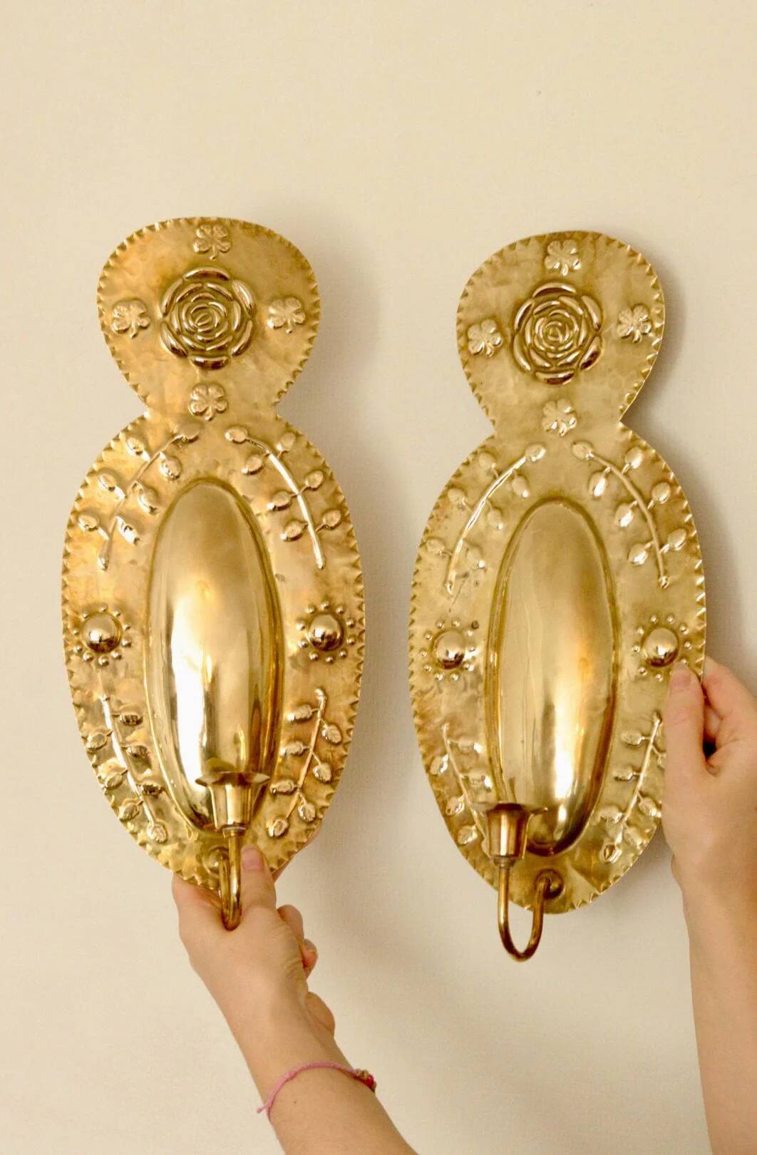 Pair of large mid-century Swedish brass sconces