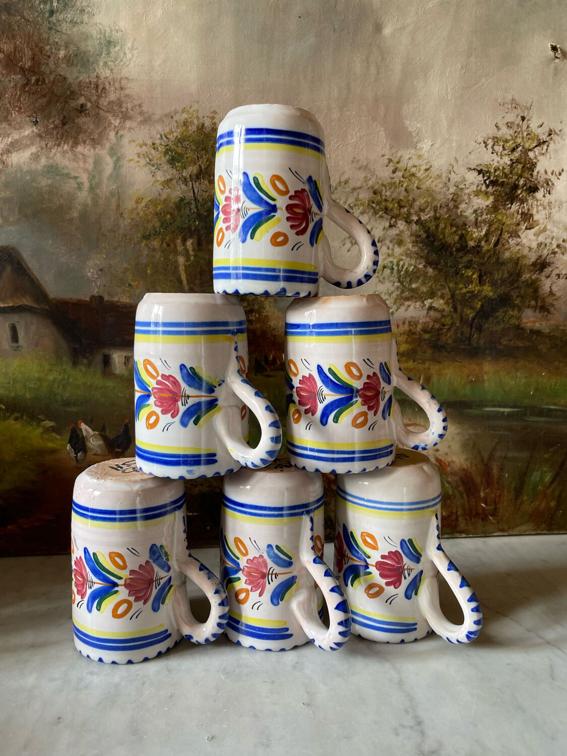 6 ceramic cups signed hc