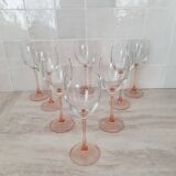 8 Pink Stem Wine/Water Glasses