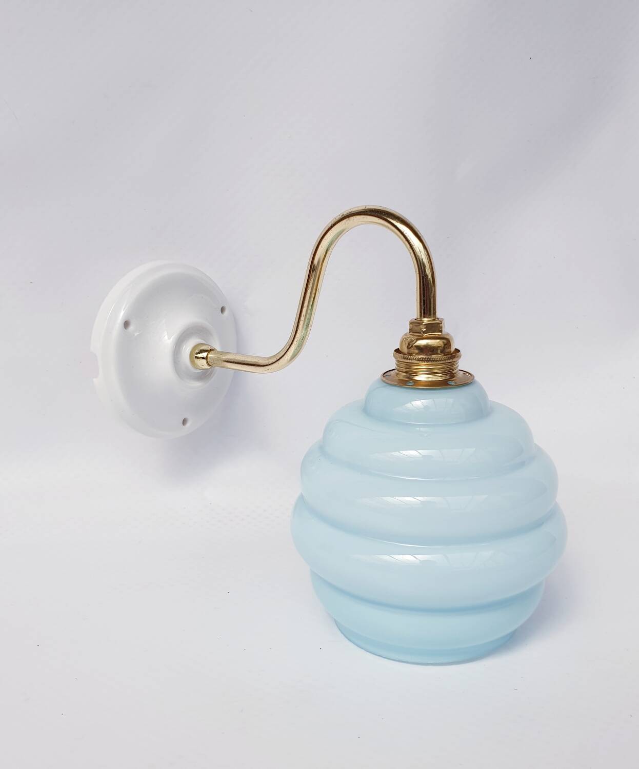 Swan neck and blown glass wall lamp
