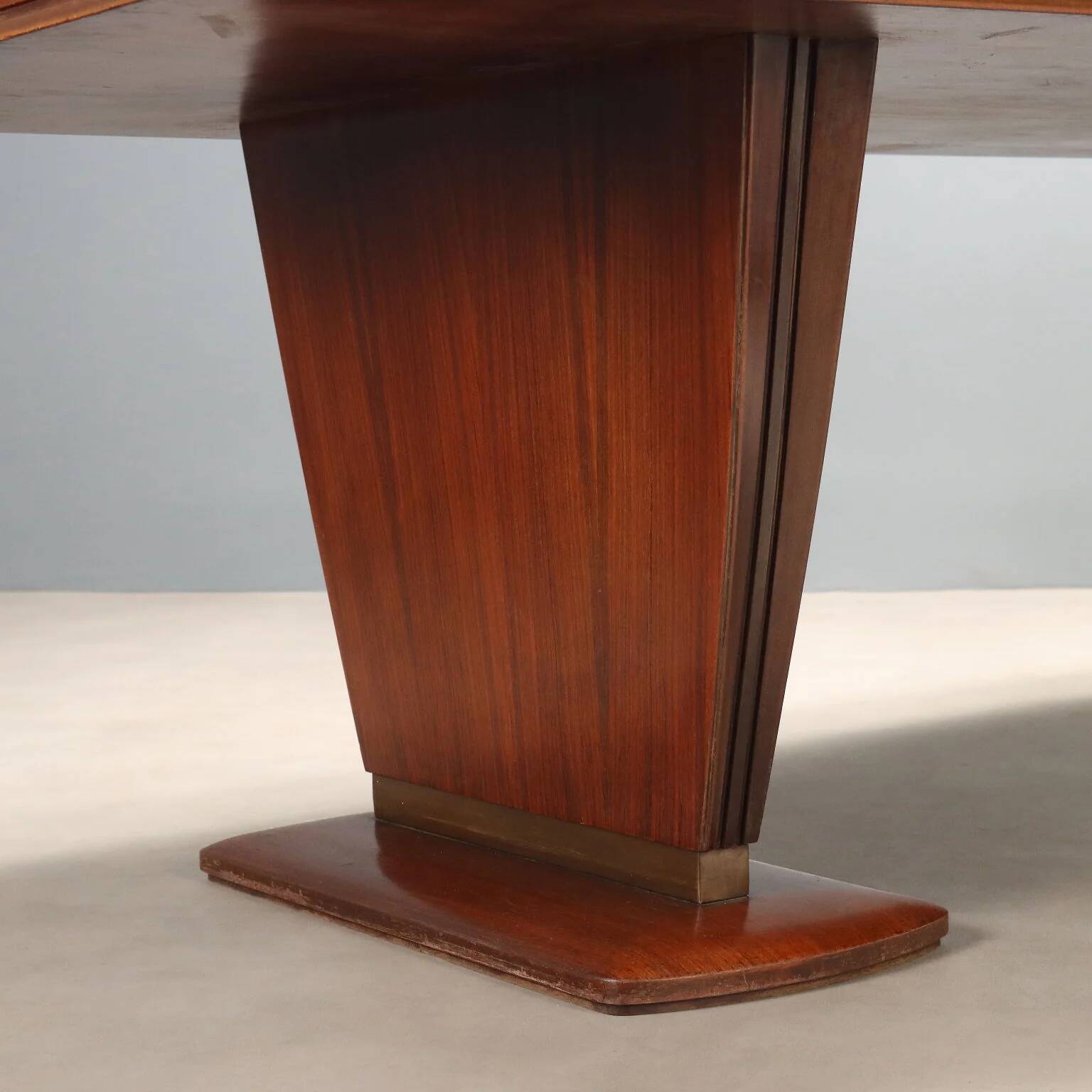 Large vintage wooden and brass table, design, Italy, 1940s-1950s