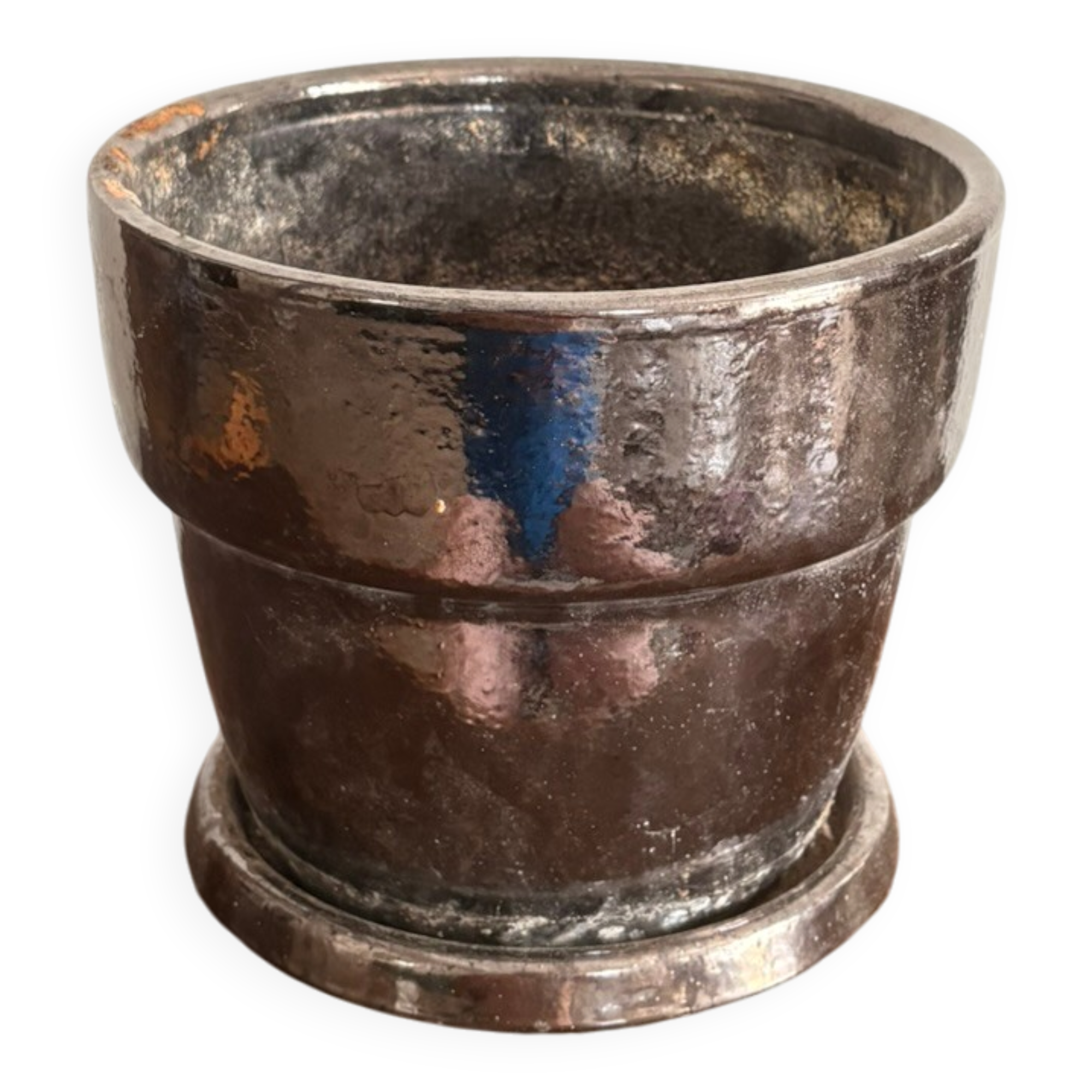 Vintage Red Black Metallic Terracotta Flower Pot