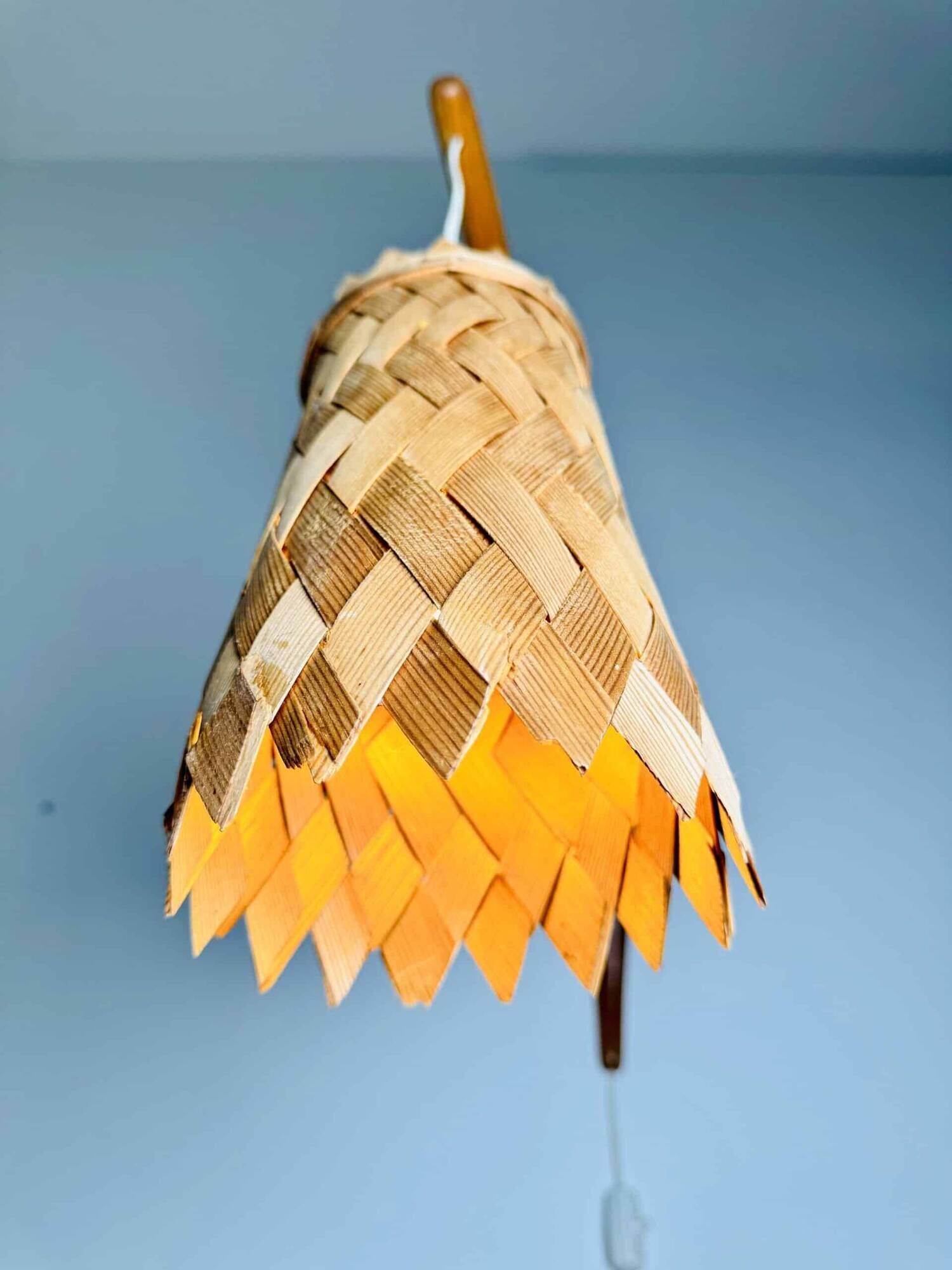 Swivel Arm Teak Wall Lamp With Pine Veneer Shade By Unknown Designer, Sweden 1960S