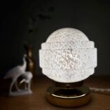 Vintage globe table lamp in white Clichy glass