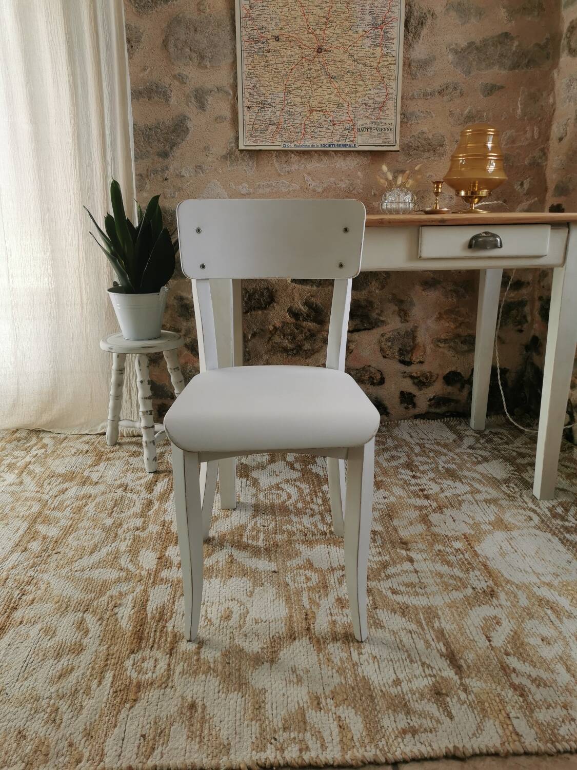 Small table, desk and its patinated chair