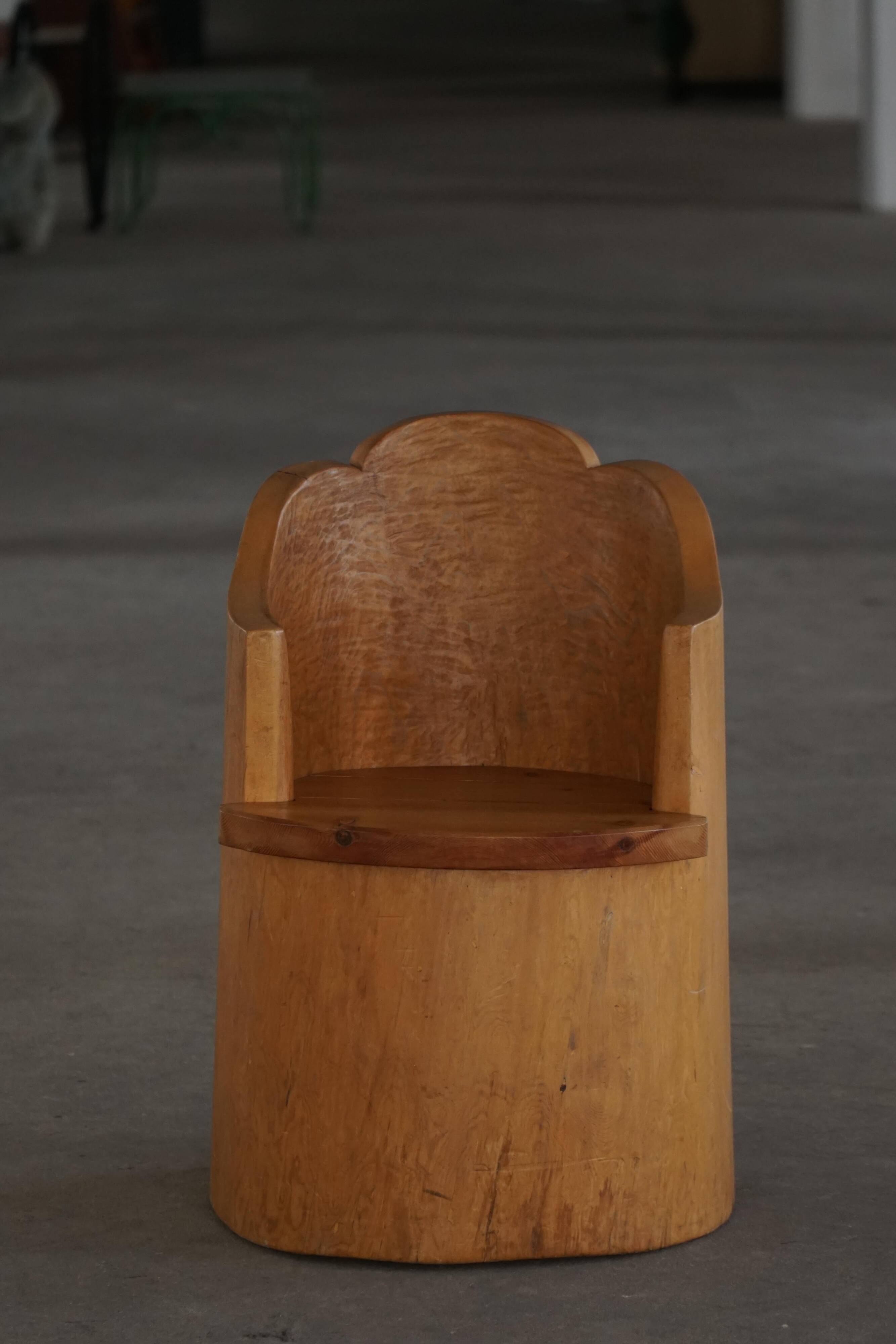 Fauteuil Stump Moderne en Pin Massif, par un Ébéniste Suédois, Wabi Sabi, années 1960