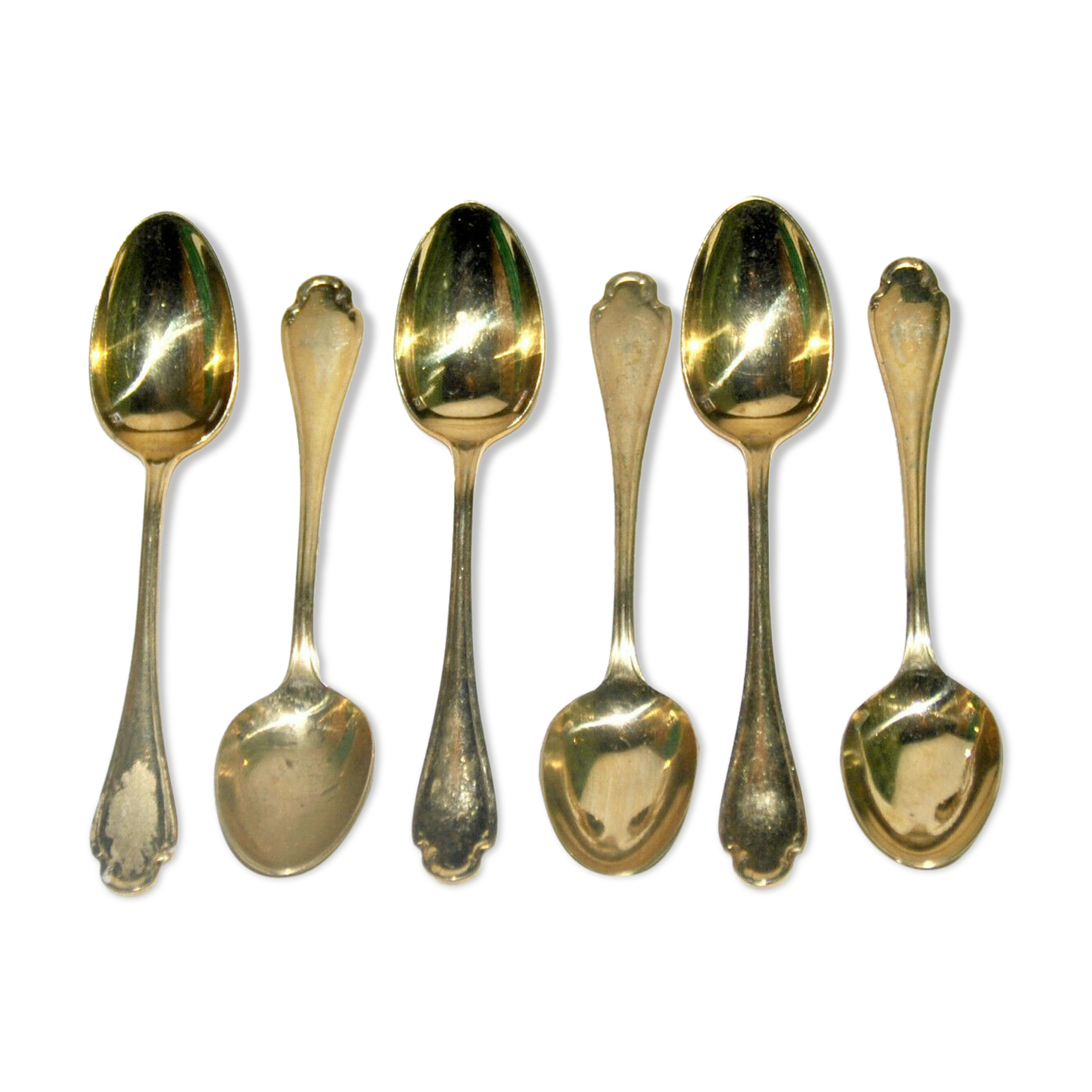 Series of 6 teaspoons gilded Pompadour plated Alfénide gold by Christofle