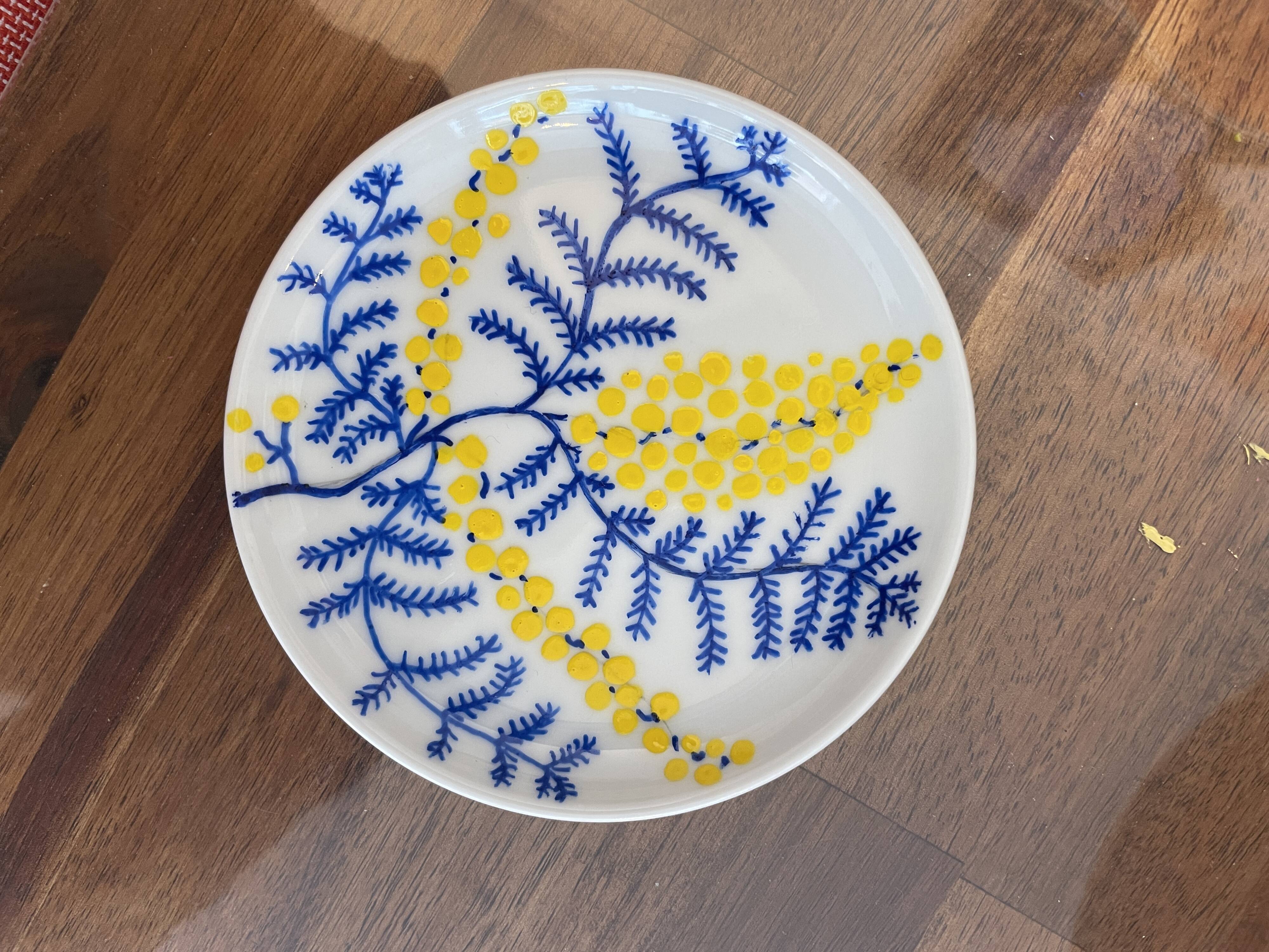 Hand-painted plate - Mimosa - flower