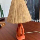 Vintage ceramic and raffia lamp