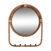 Round bohemian bamboo mirror + 5 hooks – 48 × 2 × 63 cm