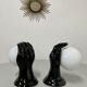2 black ceramic hand lamps from the 70s / vintage and opaline lamp