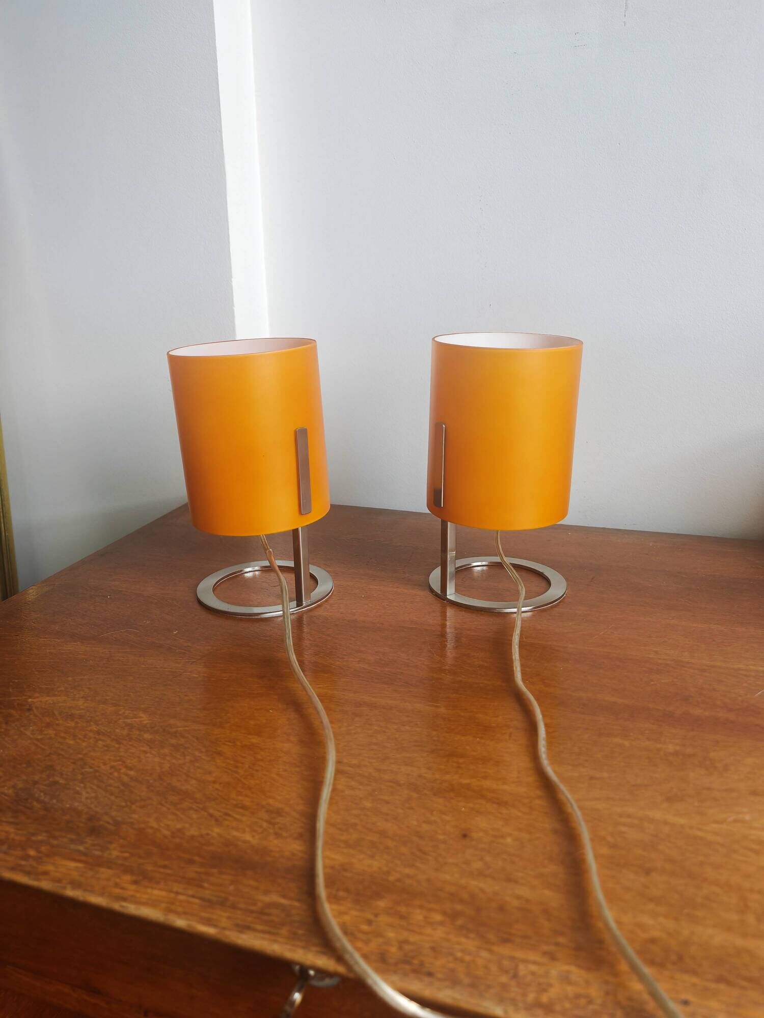 Paire de lampes tubes vintage Orange Pop & Chrome