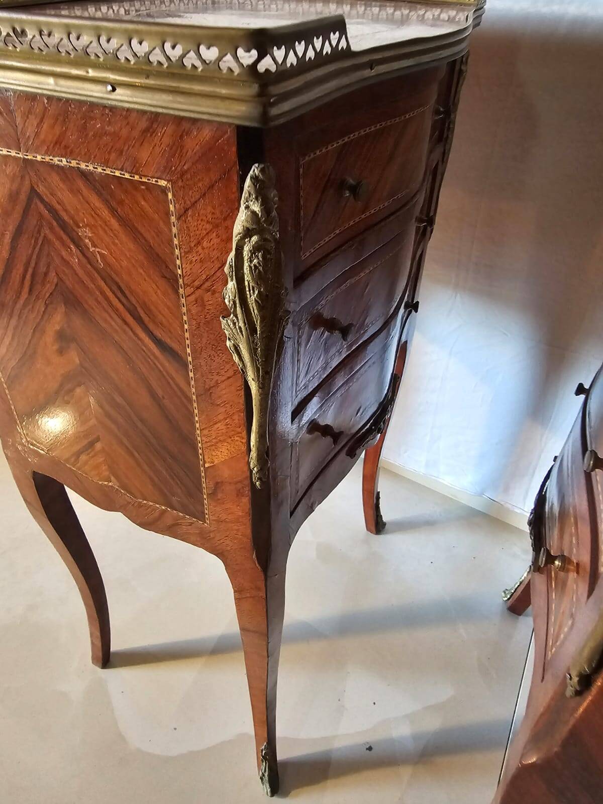 Pair of Louis XV style bedside tables in marquetry