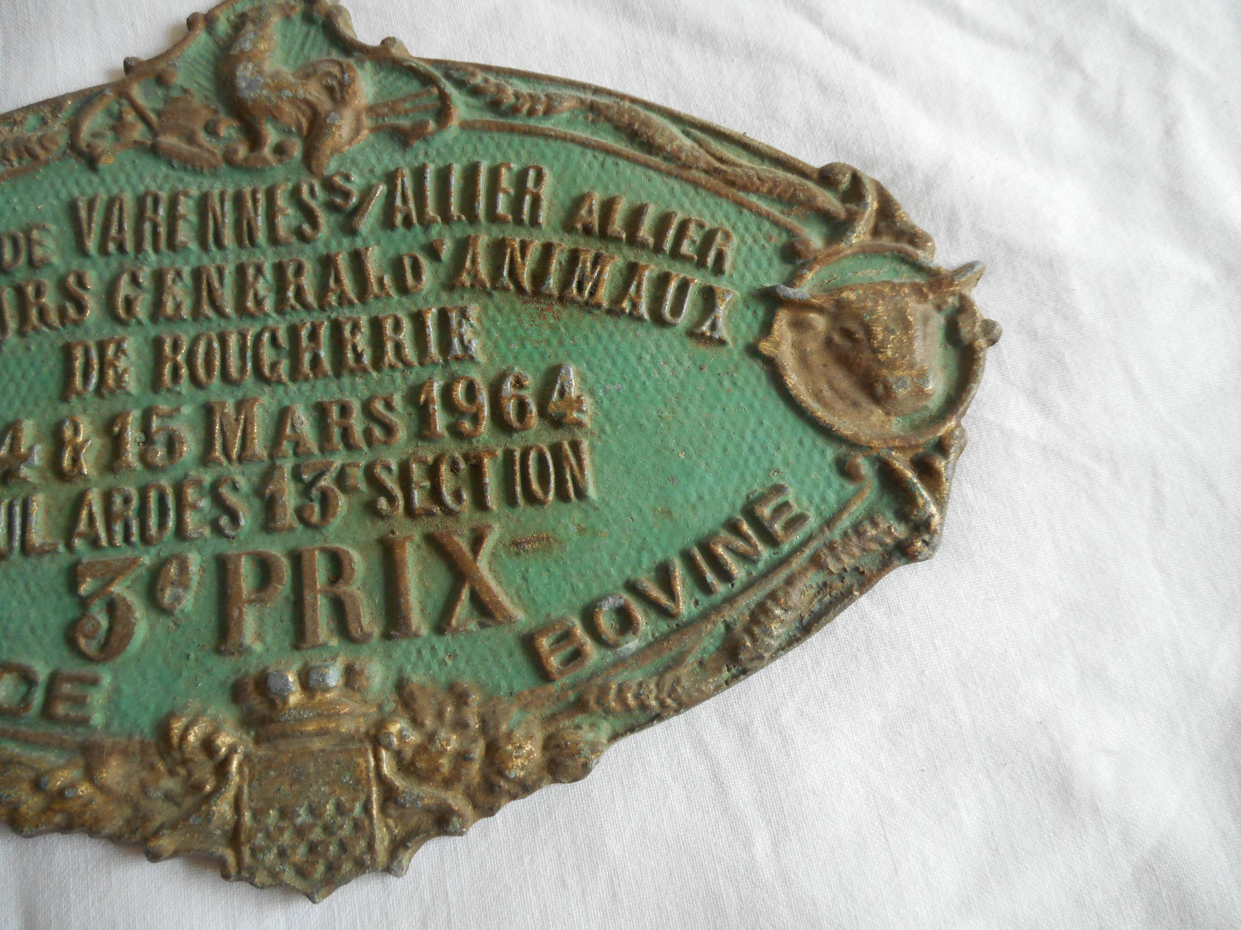 Old agricultural competition plaque 1964 top Deco kitchen, restaurant