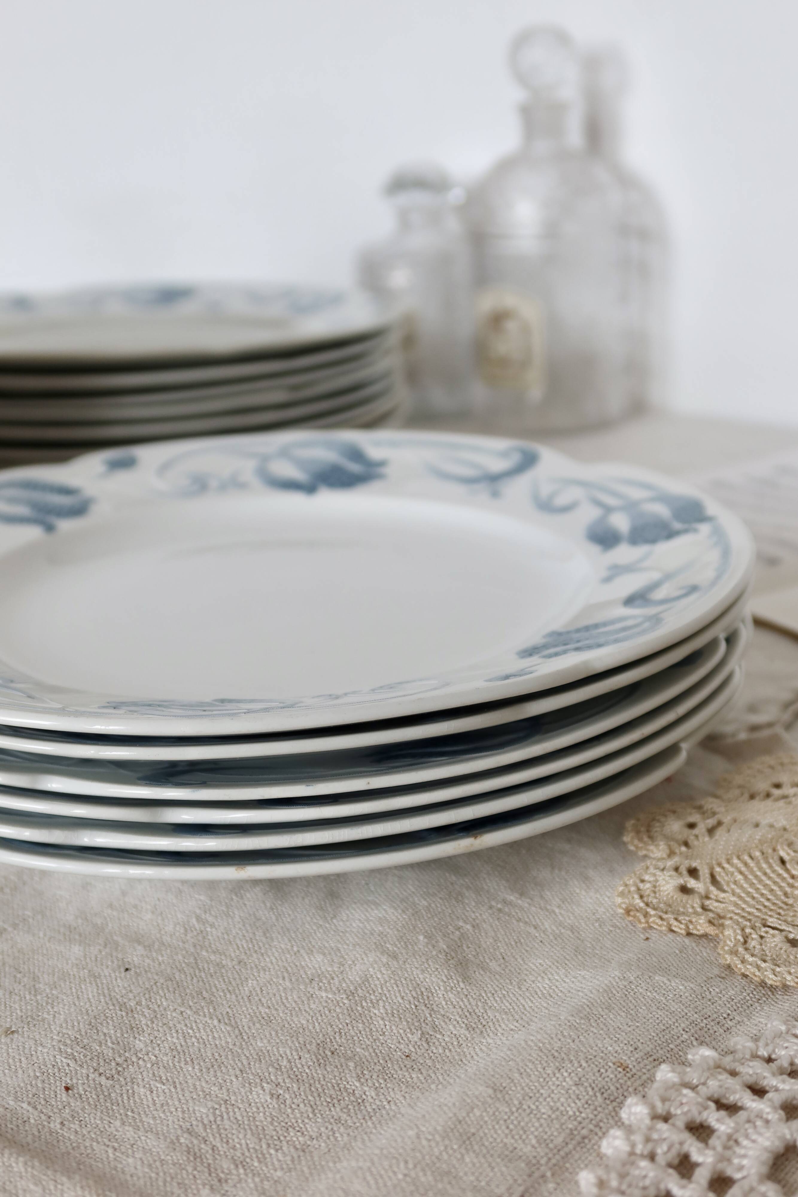 6 flat plates - Antique tableware set 82 pieces Sarreguemines earthenware Art Nouveau style