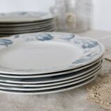 6 flat plates - Antique tableware set 82 pieces Sarreguemines earthenware Art Nouveau style