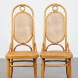Set of 2 light brown bentwood Thonet style chairs model "Long John"