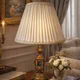 Lampada da Tavolo Vintage Stile Neoclassico in Ottone e Marmo Verde anni '5