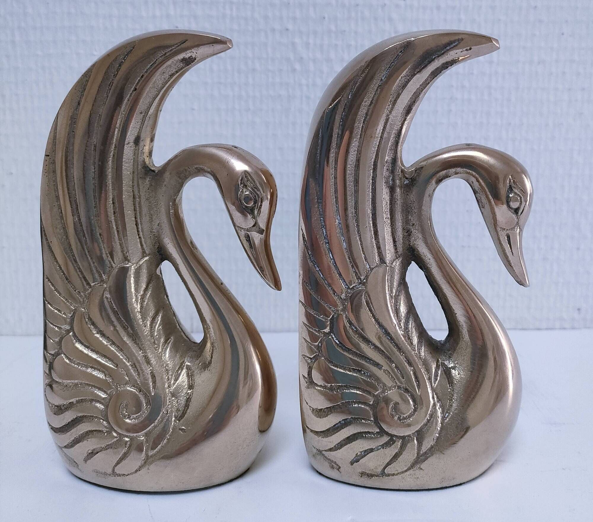 Pair of vintage stylized brass bird bookends