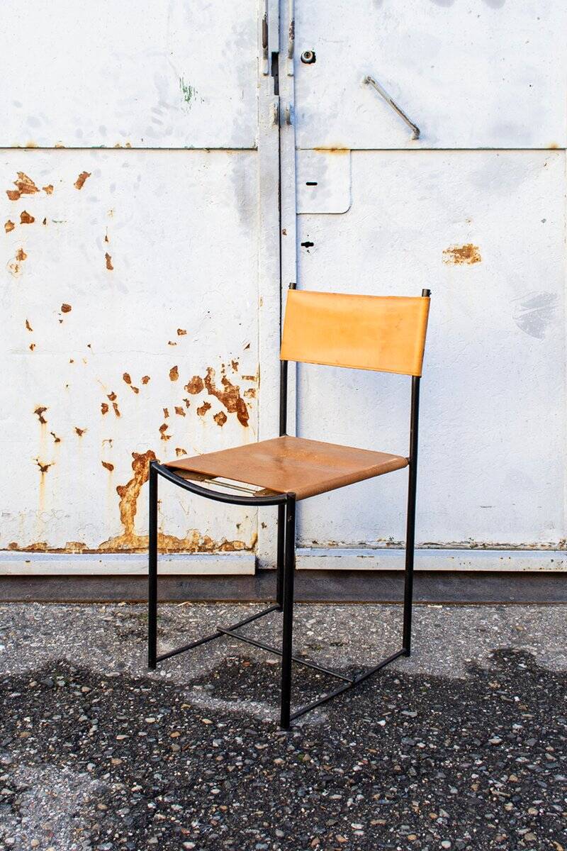 Spaghetti chairs with leather seats by Giandomenico Belotti for Alias, Italy, 1979, set of 6.