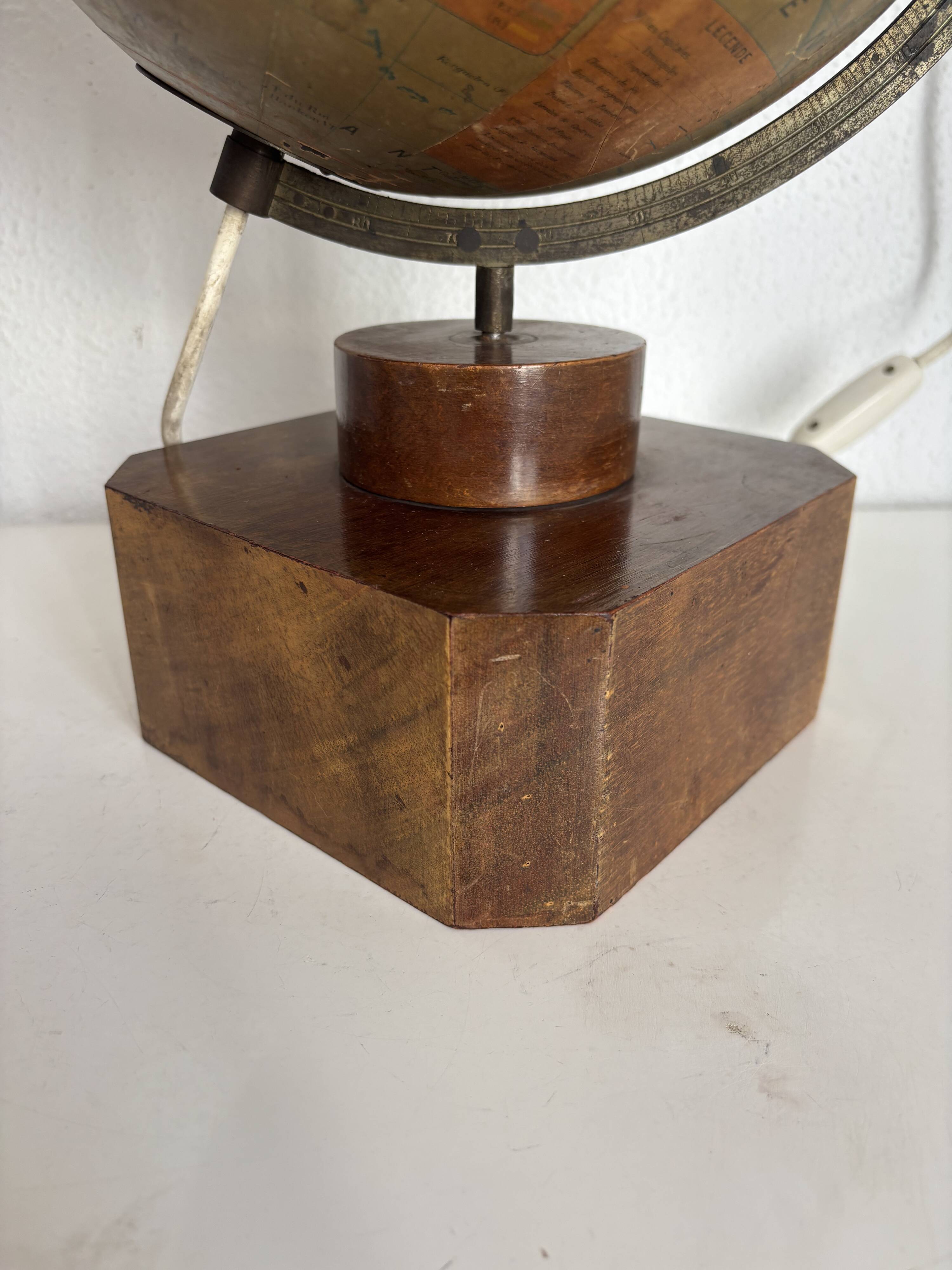 Vintage 1930 globe terrestrial Jacques Adnet world map J. Forest glass wood -