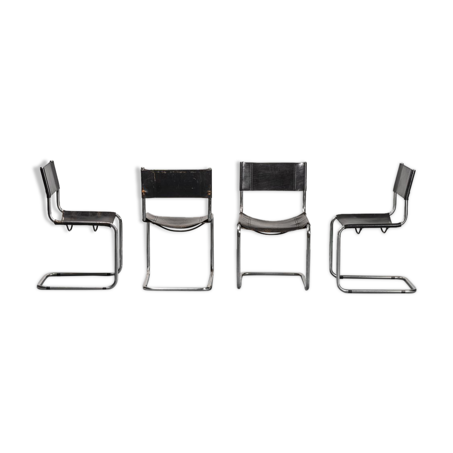 Set of 4 chairs in black leather 70s vintage