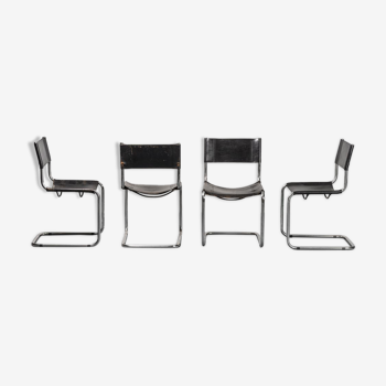 Set of 4 chairs in black leather 70s vintage