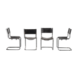 Set of 4 chairs in black leather 70s vintage