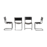Set of 4 chairs in black leather 70s vintage