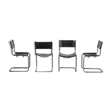Set of 4 chairs in black leather 70s vintage