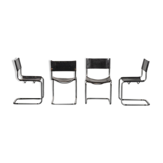 Set of 4 chairs in black leather 70s vintage