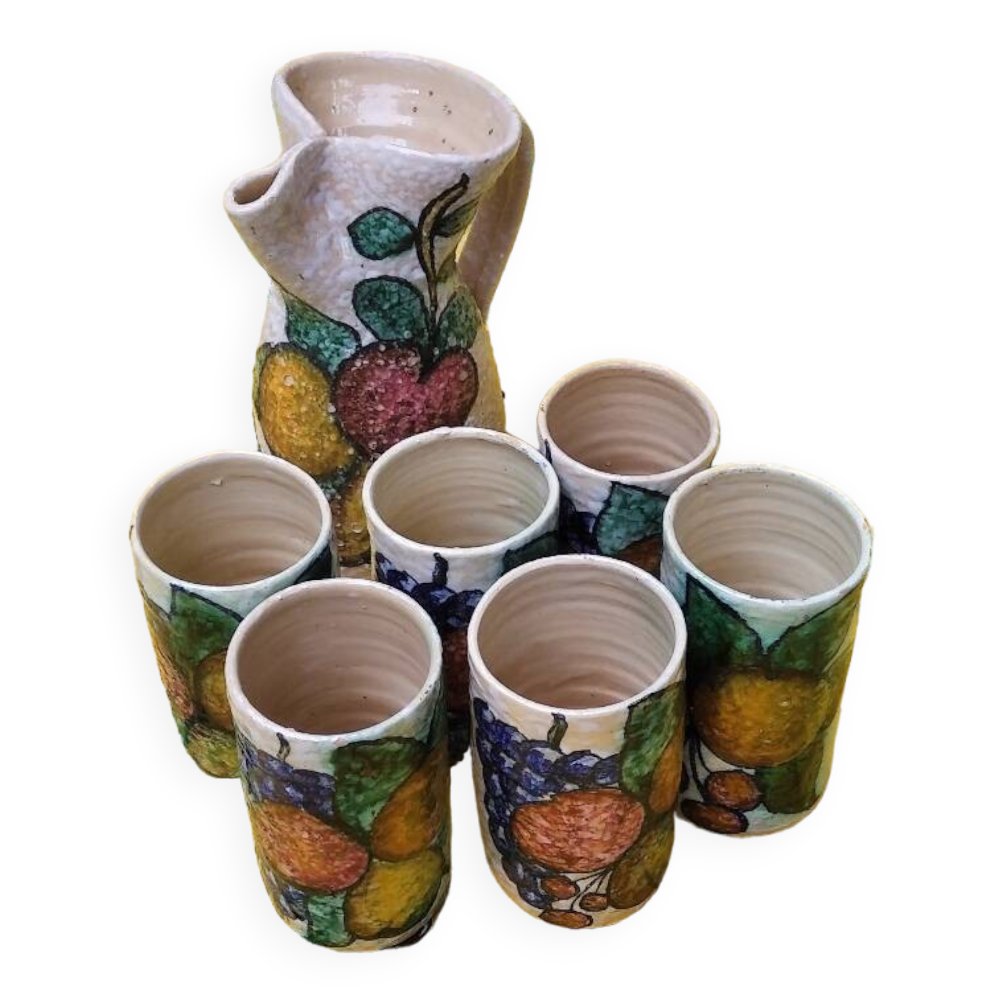 Sanguino Toledo Sangria Pitcher and Six Cylinder Glasses