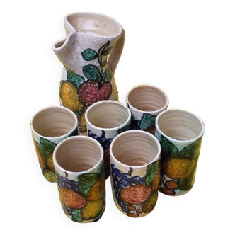 Sanguino Toledo Sangria Pitcher and Six Cylinder Glasses