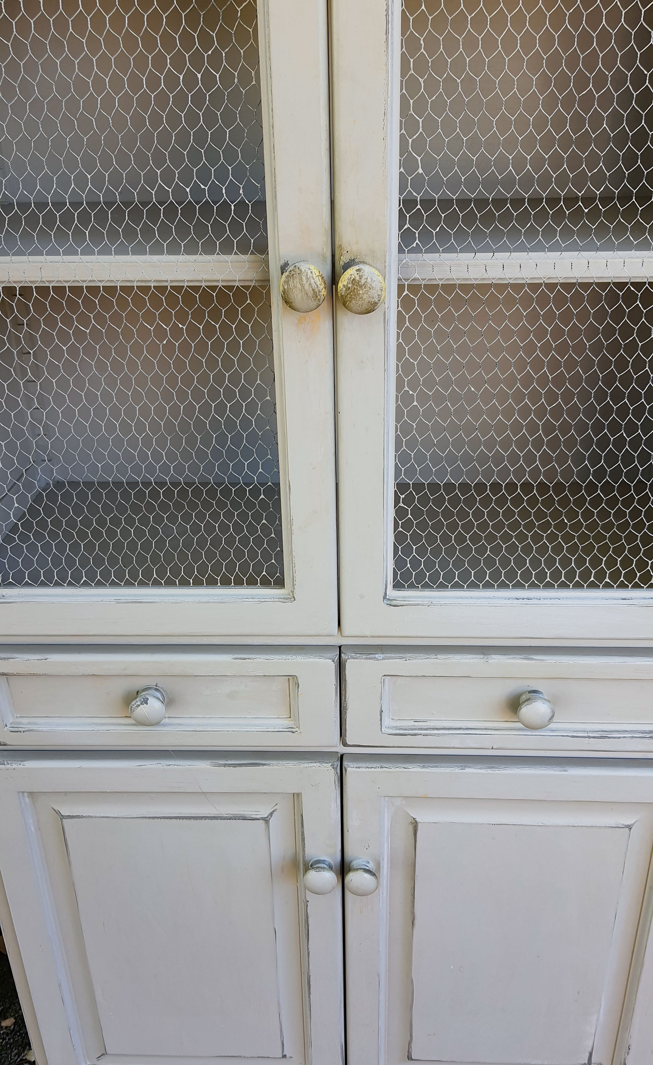 Large taupe gray chicken coop buffet