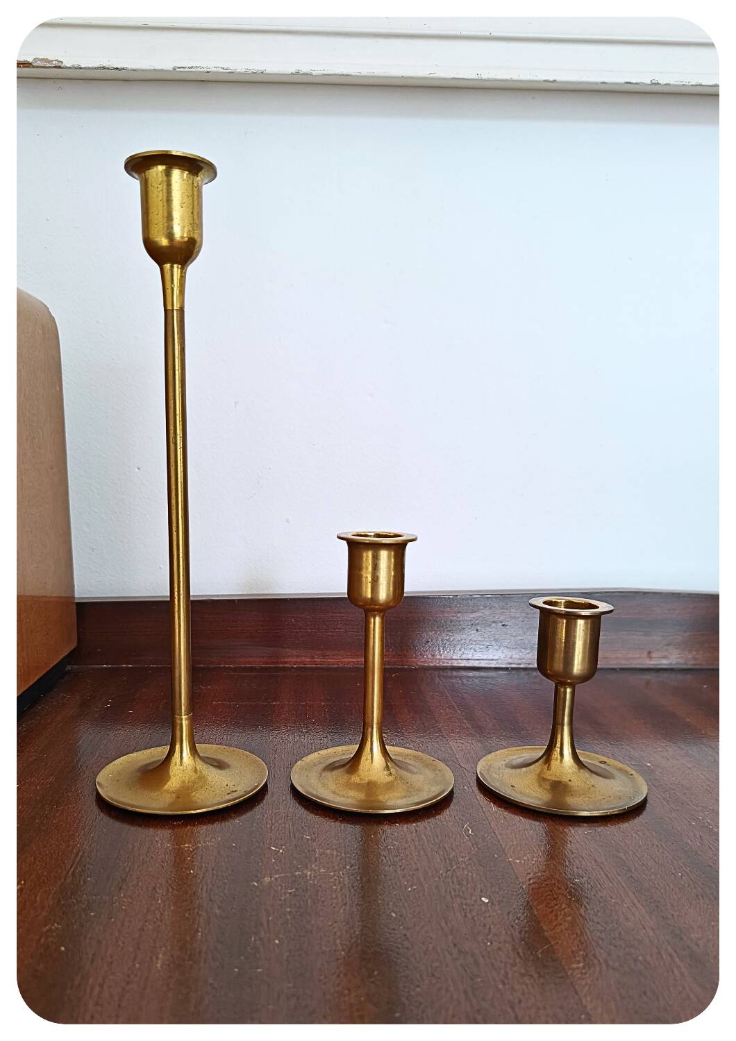 Bougeoirs vintage en laiton en forme de tulipe - lot de 3
