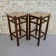paire de tabourets de bar, en bois avec assise paillée