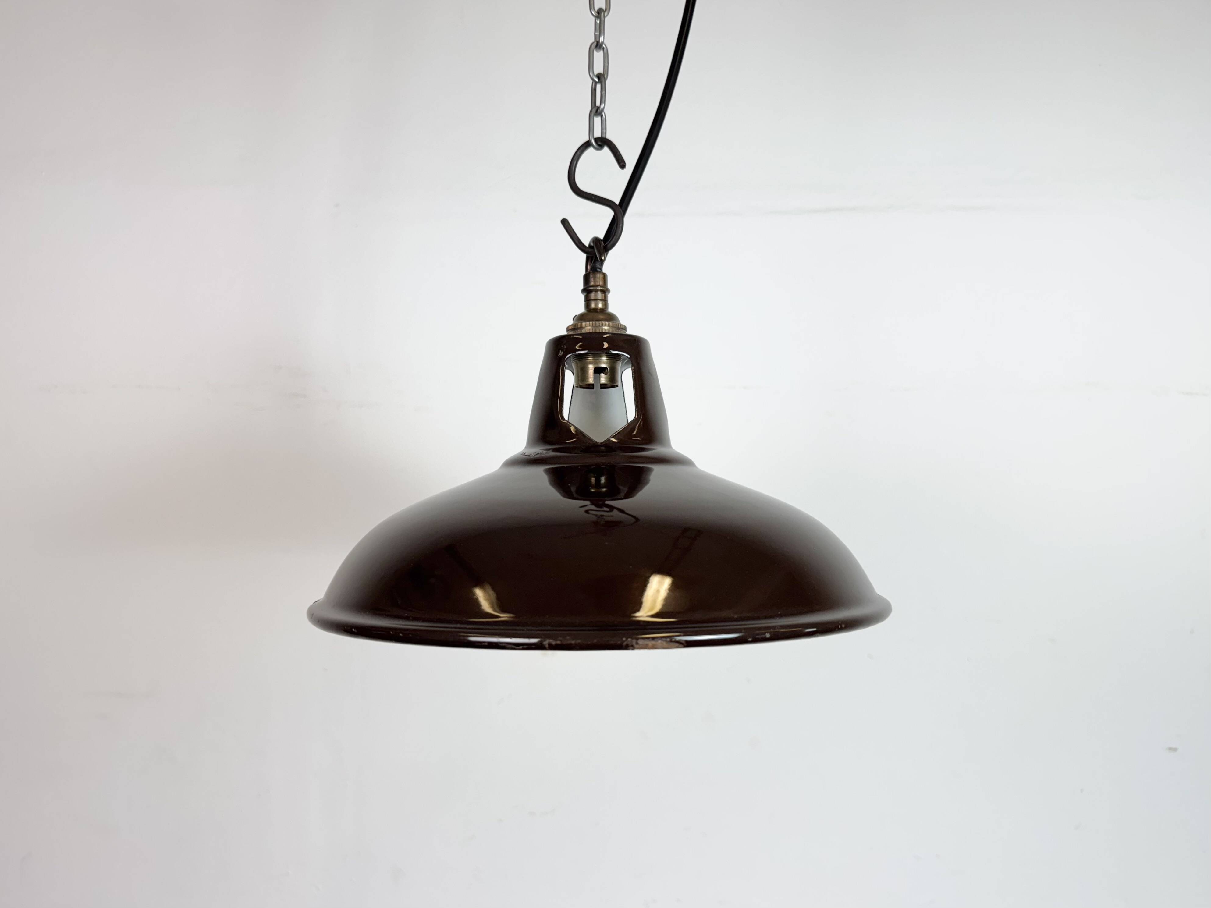 Industrial Brown Enamel Factory Pendant Lamp , 1960s