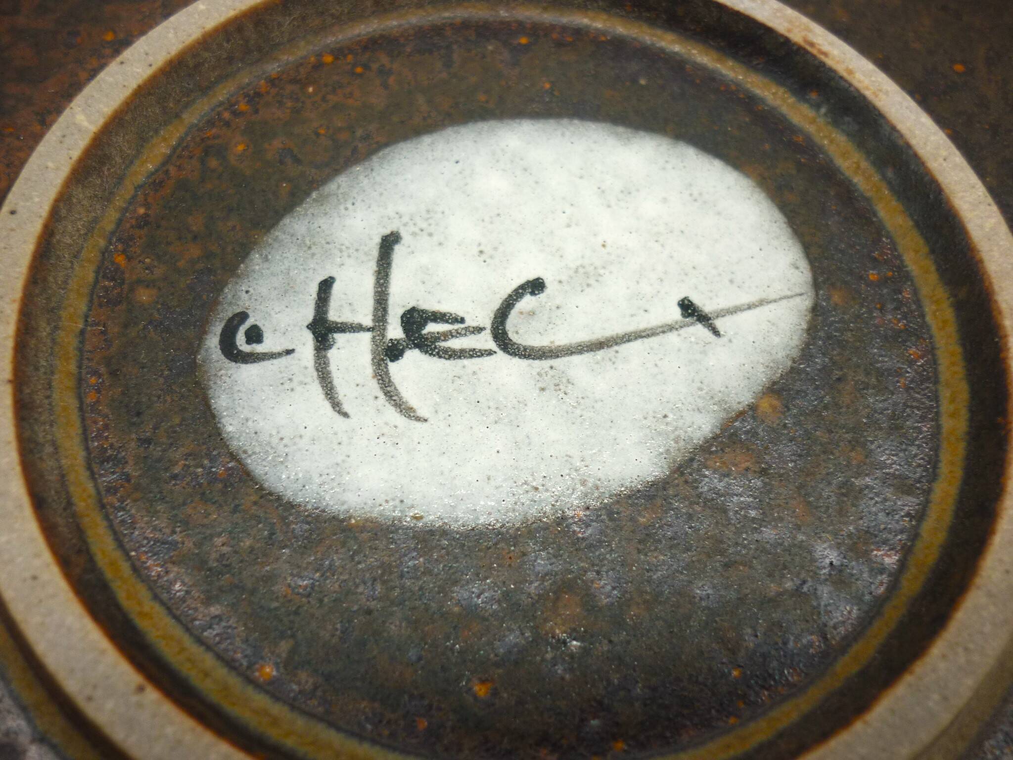 Glazed ceramic plate, signed André L'Helguen, 1950s/60s design.